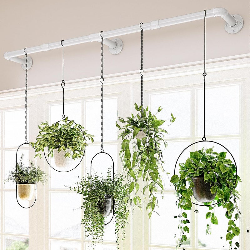 Bamworld Window Plant Hanger Indoor 63in Hanging Planters for Indoor Plants Hanging Plants Holder Hanging Rod Window Plant Shelves Wall Planters Pot/Chain/Plant Not Included (White) - Image 1